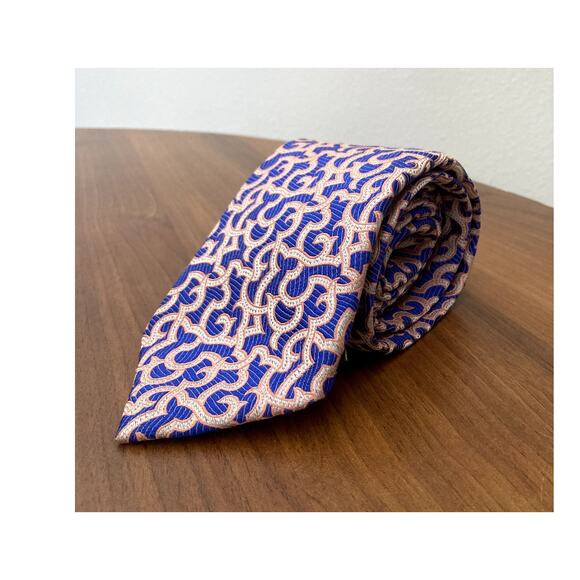 Genesis Luxe necktie Silk Handmade in Italy Ornate Patterns Orange Blue 3.5/58 - Picture 12 of 12